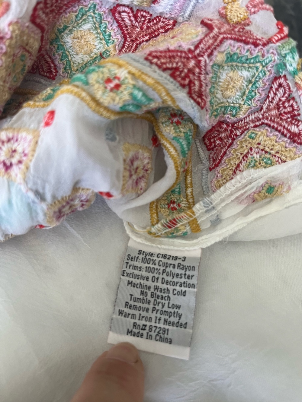 Johnny Was White sandra, Floral Multicolor Embroidered Tunic Sz L , shear white - Picture 8 of 11